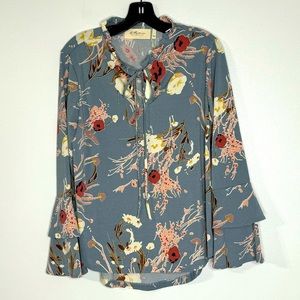 LaBellum Hillary Scott Ruffled Sleeve Floral Top